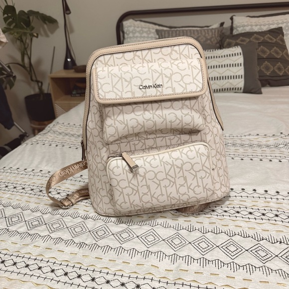Calvin Klein Beige Monogram Backpack - Picture 2 of 9